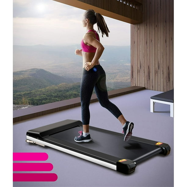 UMAY Portable Treadmill with Foldable Wheels Sports App Under Desk Walking Pad Flat Slim Treadmill Jogging Running Machine for Home/Office Installation-Free Remote Control 